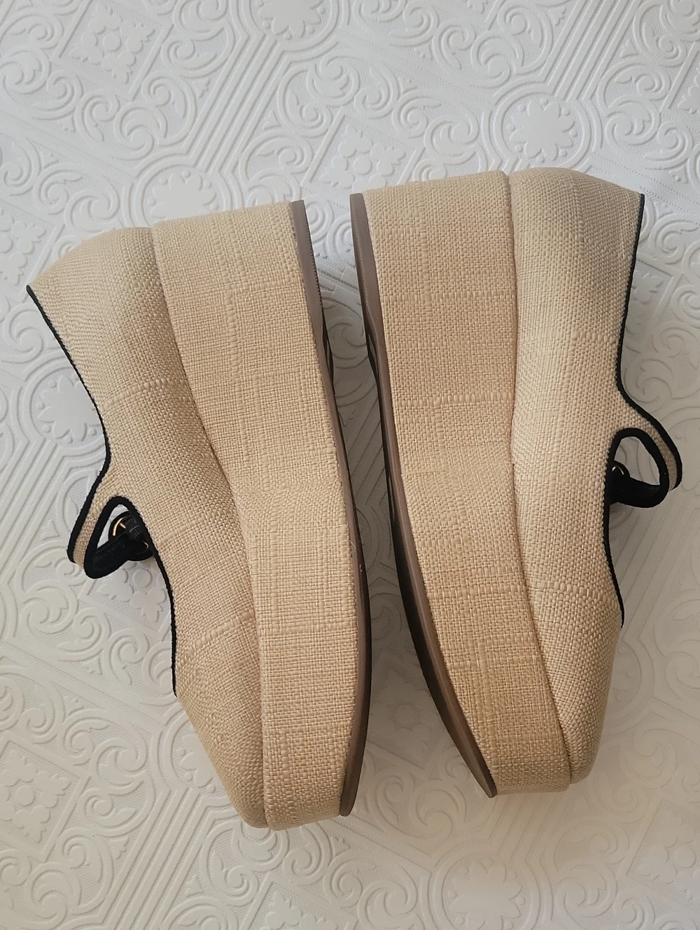 Anthropologie Larroudé Blair Flatform Maryjanes Platform Shoe Raffia Leather 7.5